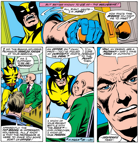 Wolverine with Professor X in 1975 Giant-Size X-Men #1